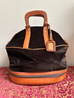 Vintage C&C Luggage Expandable Velvet Leather Trim Travel Bag